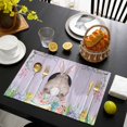 thumbnail image 3 of Easter Bunny Placemats Set of 4, Colorful Eggs Cute Rabbit Purple Wooden Plank Placemats for Dining Table, Place Mats for Kitchen Tabletop, Waterproof Wipeable Dining Table Mats Set, 3 of 9