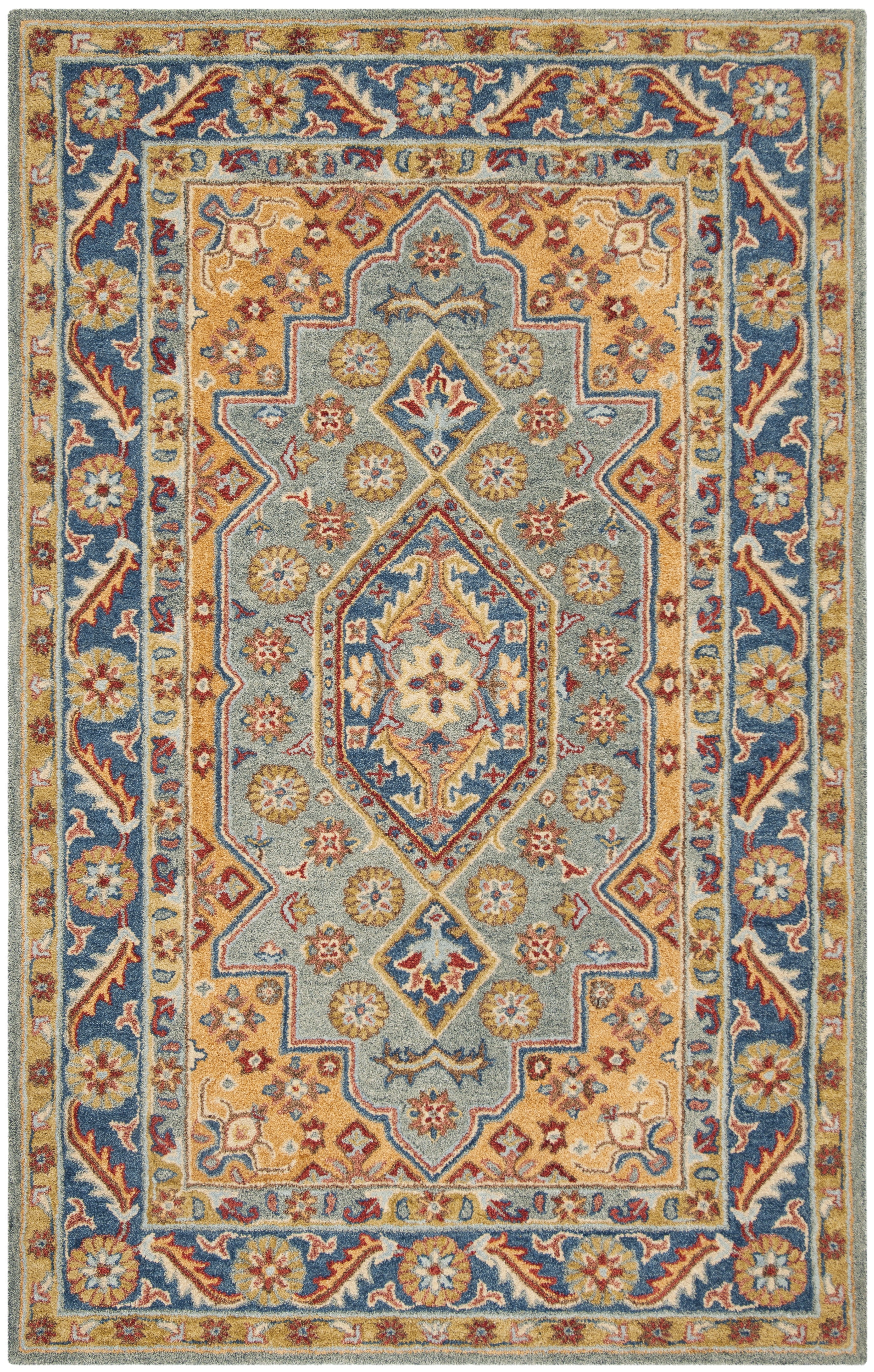 SAFAVIEH Antiquity Napier Traditional Wool Area Rug, Blue/Gold, 4' x 6'