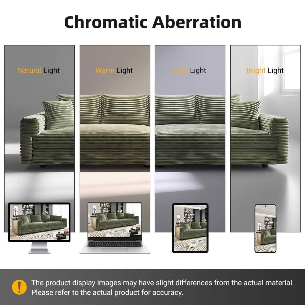 MAYEERTY 102.4" Plush Corduroy 4‑Seat Cloud Sofa, Modern Comfy Upholstered Deep Seat Couch with Soft Pillows, Convertible Sofa Lounge Chair for Living Room Bedroom