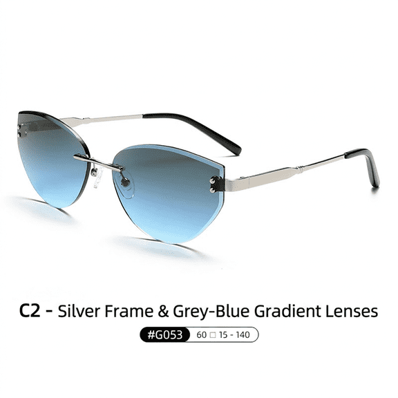 Rimless Cat-Eye Sunglasses for Women, Metal Frame UV400 Protection Fashion Rimless Shades for Driving Travel Daily Outings Party