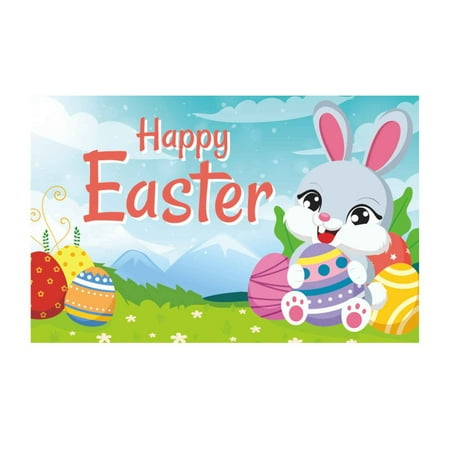 Yard Flag Poles 30 Ft Easter Background Fabric Bunny Flower Egg Pattern Banner Festive Home Garden Decoration Party Photo Setup Props Flag Clips for Wall