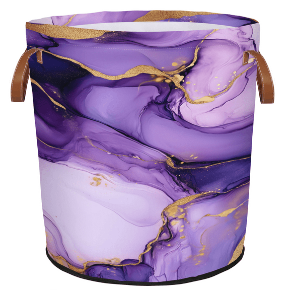 ADECORIVY Purple Golden Marble Print Laundry Basket, Foldable Laundry Hamper, Dirty Clothes Hamper Clothes Organizer Basket for Bathroom, Bedroom, Dorm