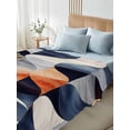 thumbnail image 4 of Full Size Flat Sheet Only, Navy Blue Burnt Orange Soft Brushed Microfiber Bed Sheets, Geometric Retro Abstract Hotel Quality Breathable Bedding Top Sheet, Easy Care, 81"x96", 4 of 9