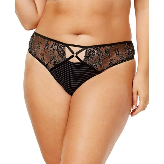 Ashley Graham Plus Size Crisscross Keyhole Lace Thong Black 1X