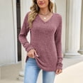 thumbnail image 2 of Vrorvz Womens V Neck Shirt Long Sleeve Top Fall Casual Solid Color Basic Shirts Soft Outfits S-XXL, 2 of 5