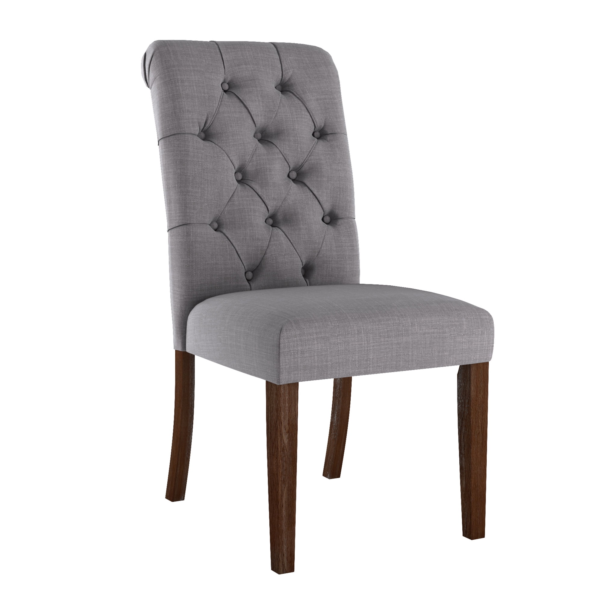 Weston Home Lottie Chic Gray Linen Button Tufted Dining Chair (Set of 2), Brown wood finish