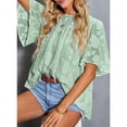 thumbnail image 5 of Uhndy Women's Blouses Crewneck Lace Bell Sleeve Shirts Elegant Casual Loose Summer Babydoll Shirt Tops Green M, 5 of 5