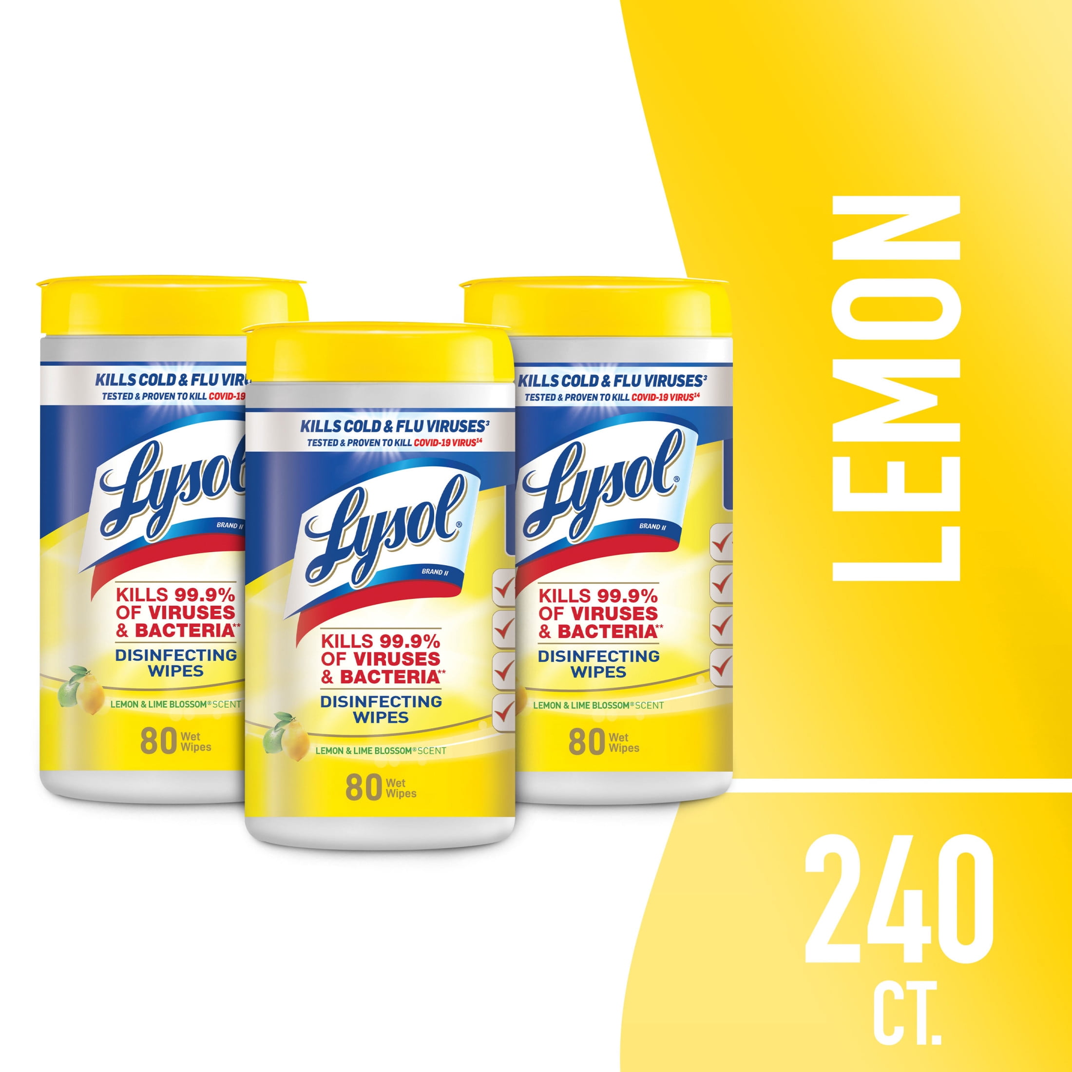 Lysol Disinfectant Wipes Bundle Multi Surface Antibacterial Cleaning Wipes Lemon and Lime Blossom 80 Count Each Pack of 3
