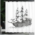thumbnail image 3 of Ambesonne Sketch Shower Curtain, Hand Drawn Columbus Ship, 69"Wx84"L, Charcoal Grey and White, 3 of 4
