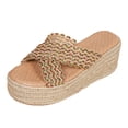 thumbnail image 4 of Rokment Boho Platform Espadrilles Slip on Dress Sandals for Women 2026 Beach Summer Crochet Straw Footbed Chunky High Heels Wedge Walking Slides Slippers Gold Size 8, 4 of 5