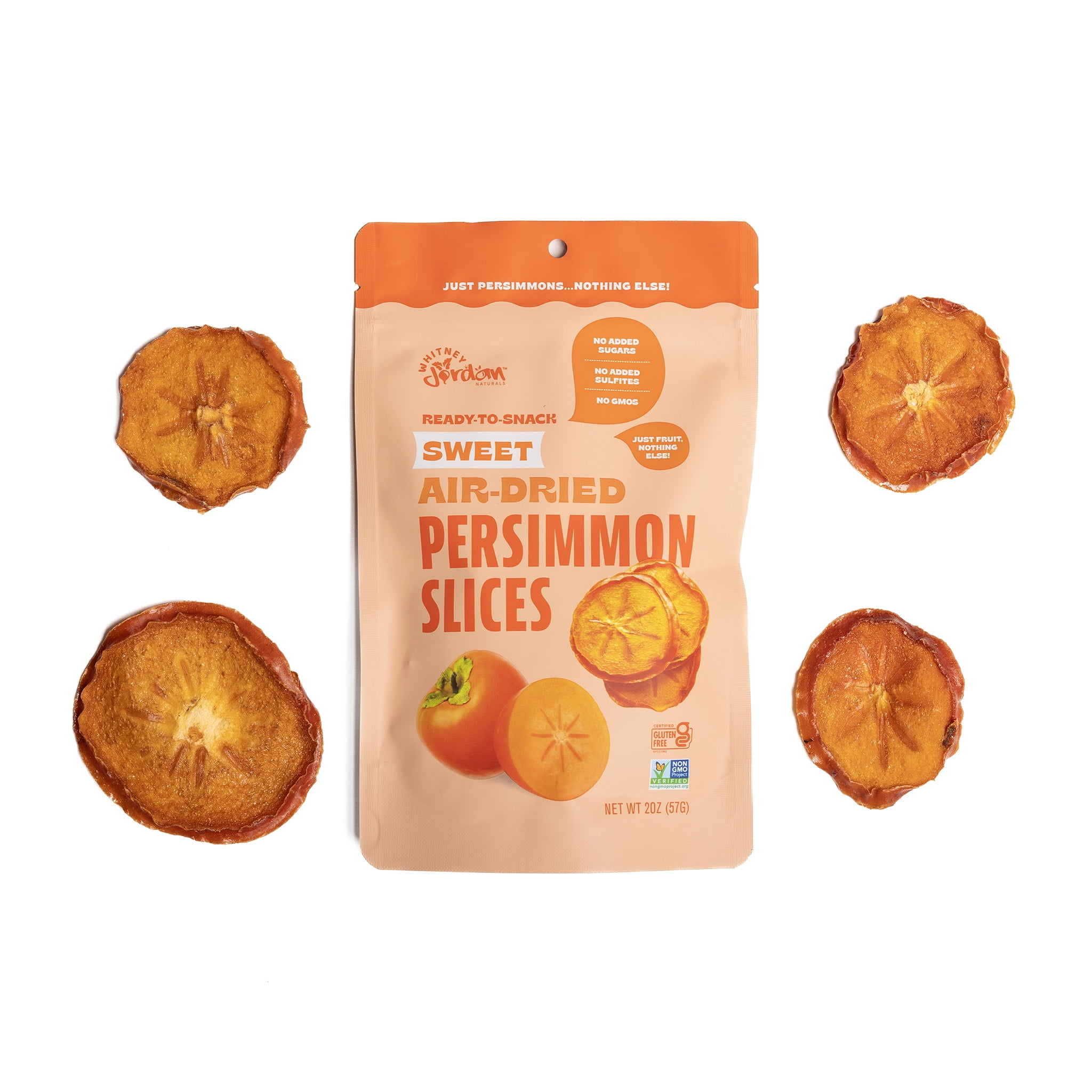 Air Dried Persimmon Slices, 2oz bags - 10 count case