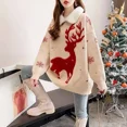 thumbnail image 3 of Suéter navideño de manga larga con hombros caídos para mujer de WTEMPO, jersey de punto con forro polar y cuello vuelto con copos de nieve y ciervo, 3 of 5