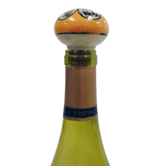 Orange And White Floral Ceramic Bottle Stopper