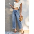 thumbnail image 3 of DOKOTOO Jeans for Women Stretchy Straight Leg Distressed Washed Comfort Fit Trendy Frayed Raw Hem Ankle Pants (Plus Size Available), 3 of 8