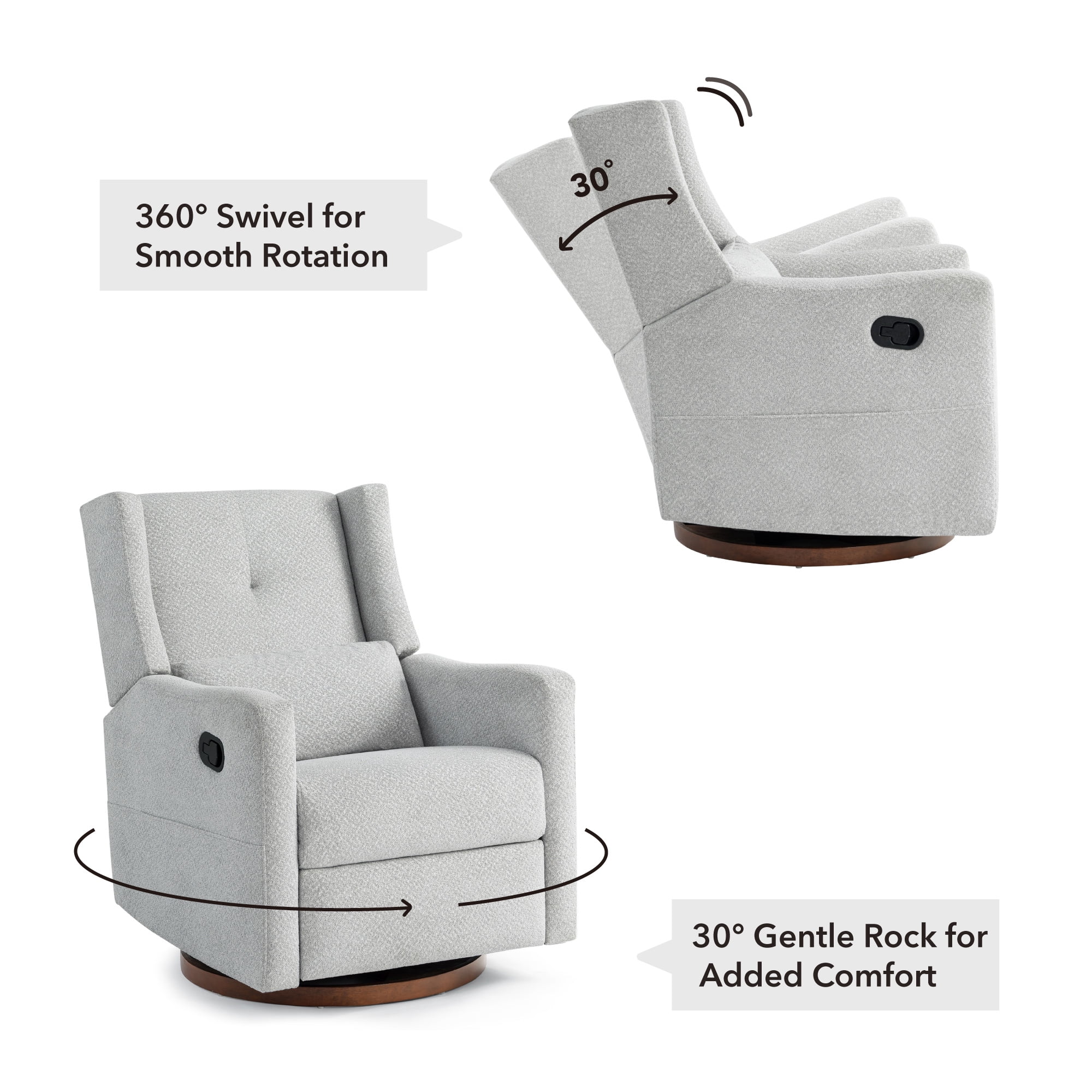 Spruce & Spring Swivel Glider Recliner Chair for Living Room & Nursery, Chenille Fabric, Baby Blue & Cream Plaid