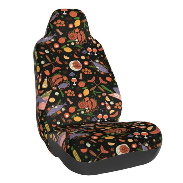 Wukai BBQ Party Full Set Car Seat Covers with Soft Padding Universal Auto Front Seats Protector and Cushion Mat