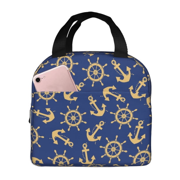 Easygdp Anchors and Nautical Bolsa Térmica Premium - Tela Oxford Impermeable, Gran Capacidad, Bolsillo Frontal, Unisex para Trabajo, Escuela, Actividades al Aire Libre y Picnics