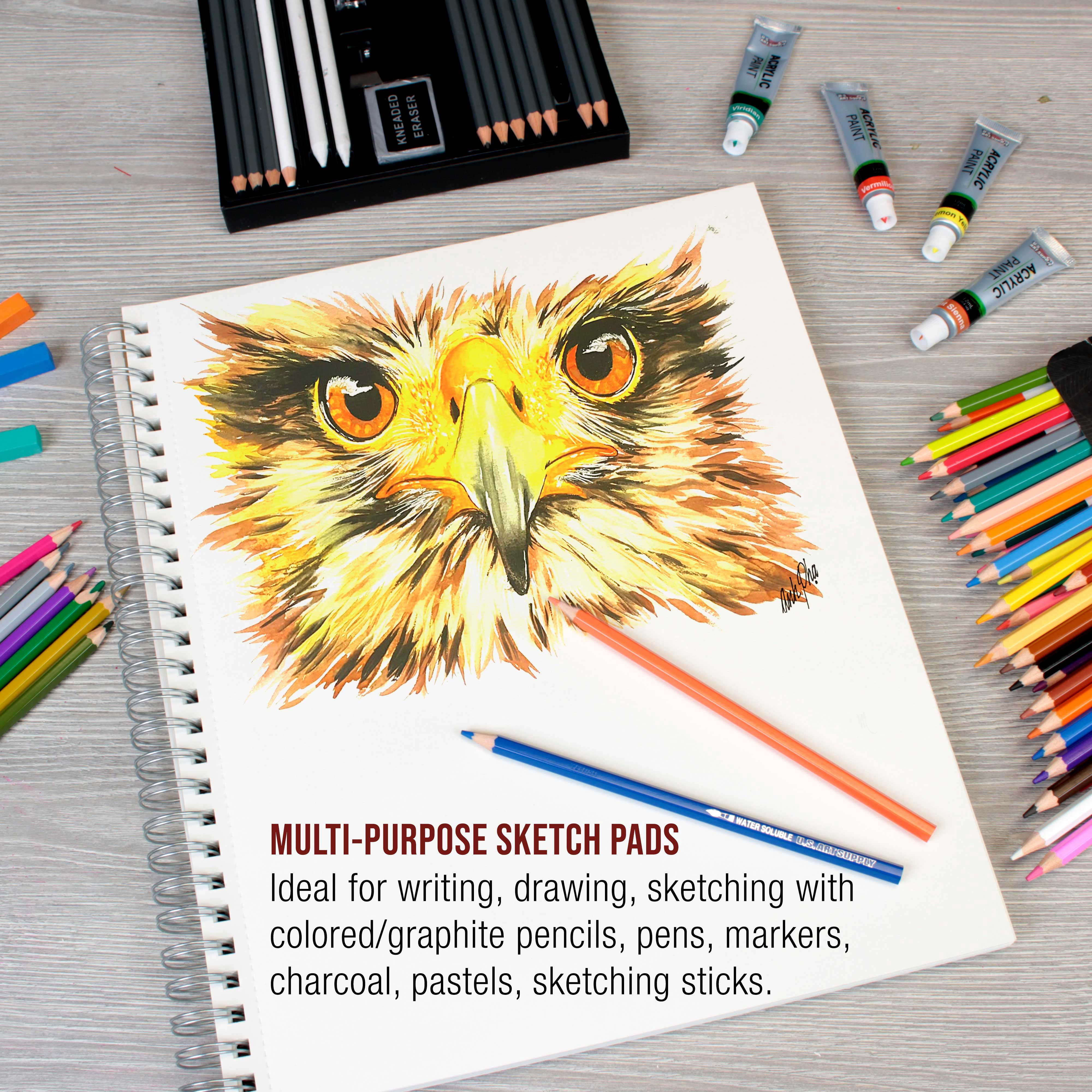 U.S. Art Supply 11" x 14" Left Hand Spiral 60lb Sketch Drawing Pad (Pack of 2)