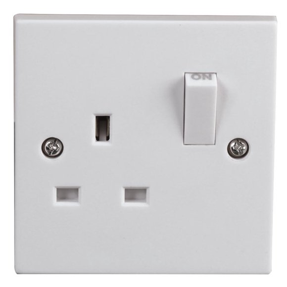 PRO ELEC - Switched 1-Gang, Double-Pole Mains Socket, Square Edge, 13A, 250V