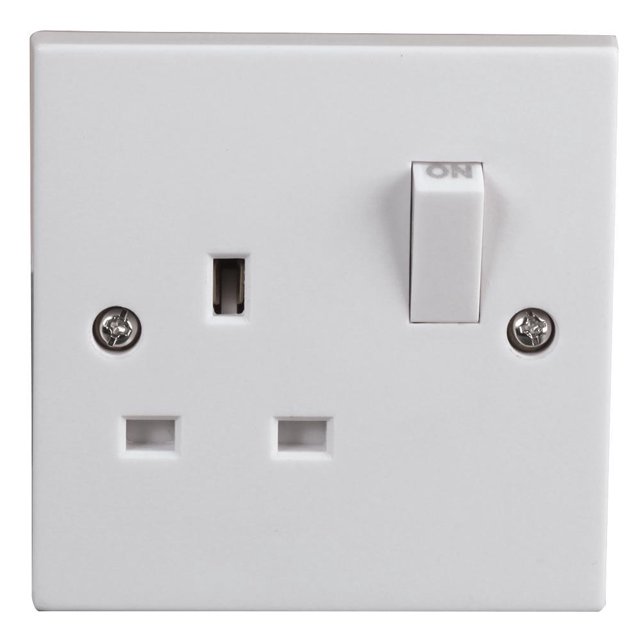 PRO ELEC - Switched 1-Gang, Double-Pole Mains Socket, Square Edge, 13A, 250V