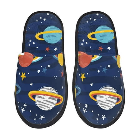 

Sikiie Planets and Stars Fuzzy Slip-on Slippers Warm Cozy Soft Lightweight Memory Foam Indoor House ShoesMedium