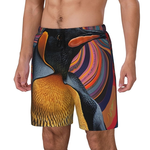 Fotbe Abstract Pattern Penguin Traje de Baño para Hombre – Shorts de Natación de Secado Rápido con Forro y Bolsillos-Large