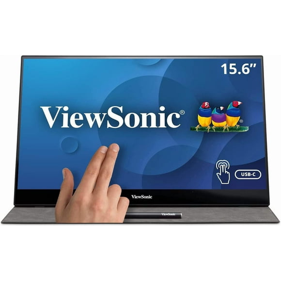 Viewsonic 15.6 Inch 1080p Ultra Portable Monitor with Touchscreen, 2 Way Powered 60W USB C, Eye Care, Dual Speakers, Frameless Design and Built in Stand with Cover