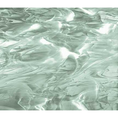OCEANSIDE STAINED/FUSING GLASS SHEETS - SEA GREEN/WHITE WISPY FUSIBLE (Small 8" x 12")