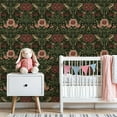 thumbnail image 3 of Floral Peel and Stick Wallpaper 23.6in x 9.8ft Vintage Floral Birds Red Flowers Dark Contact Paper Vinyl Waterproof Self Adhesive Wall Paper for Bedroom Shelf Cabinet Renter Friendly, 3 of 8