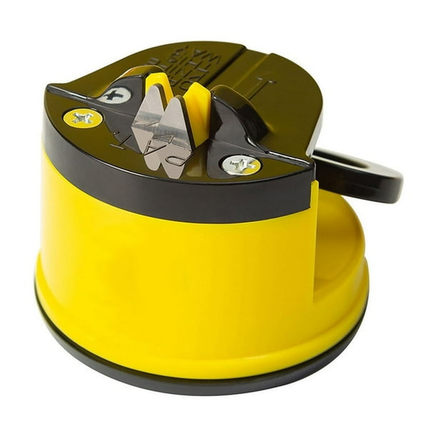 Pisexur Batería de cocina Afiladores de cuchillos, utensilios de cocina, juego de cuchillos con bloque de afilado, mini afilador de cuchillos amarillo con ventosa, ac para la cocina del hogar