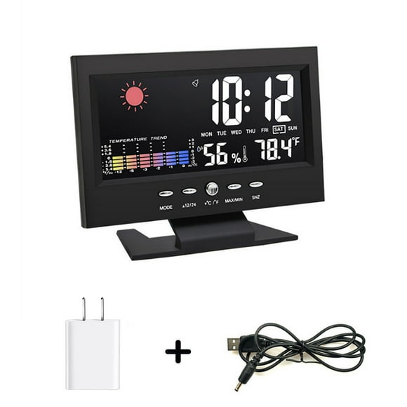 EGNMCR Temperature And Humidity Colour Screen Clock Weather Projections LCD Backlit Alarm Clock Sound Activated Weather Clock Electronic alarm clock