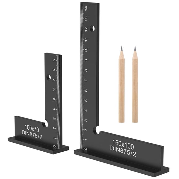 Tmwefusc 2 Pcs Precision Square with Base 90 Degree Aluminum Alloy Machinist Square with 2 Pencil for Woodworking Construction Workshop