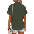 thumbnail image 4 of Women's Summer Short Sleeve Button Up Shirt Tops Blouses Tunics Plaid Pattern Flared Hem Loose Fit Casual Daily Wear Vacation Beach Streetwear Fashion Essential Gift for Women, 4 of 7