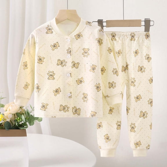 100% Cotton Unisex Kids Kids 2-Piece Casual Set, Multicolor Cute Bear, Soft Breathable Daily Wear, 6 Months-4 Years,Size 1-2T