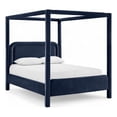 thumbnail image 1 of Bowery Hill Contemporary Navy Velvet Upholstered Queen Canopy Bed, 1 of 11