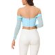 thumbnail image 3 of INSPIRAR CHIC Top Corto de Corsé de Manga Larga Transparente para Mujeres Blusa Off Shoulder Arrugada Push Up Fiesta Bustier con Varillas S Azul Claro, 3 of 6