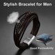 thumbnail image 5 of Pulsera de hombre de 21 cm, pulsera de cuero marrón para hombre, pulsera impermeable, pulsera para novio, esposo, padre, hijo, regalo de cumpleaños de Navidad y Año Nuevo, 5 of 5