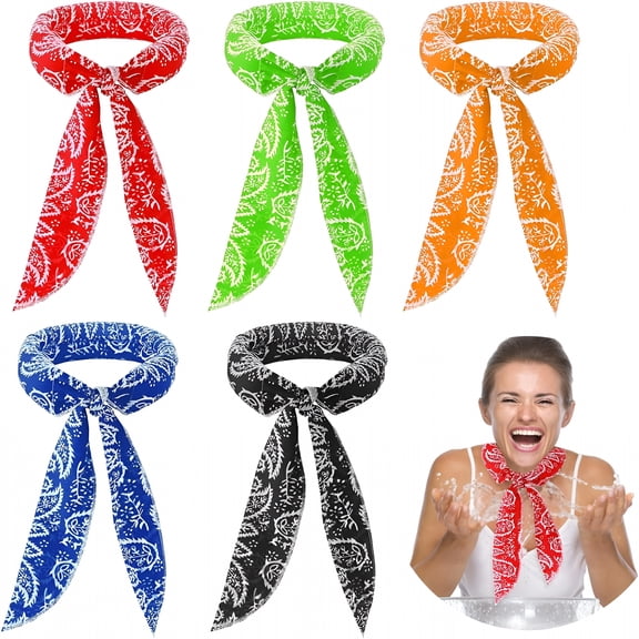 TELOLY 2026 New 5 Pieces Cooling Neck Wraps,Ice Cooling Scarf Water Soaking Wraps for Neck Bandana Wrap Headband for Women Men,Cooling Headband for Hiking Camping Outdoor Hot Summer