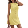thumbnail image 2 of Women'S Summer Button Down Mini Dress Crew Neck Sleeveless Tie Back Work Dresses Yellow S, 2 of 8