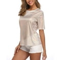 thumbnail image 3 of MISS MOLY Women's Shiny Tops Holographic Metallic Shirt Shimmer Glitter Sparkle Party Disco Tee Shirt Blouse for Birthday Party, 3 of 5