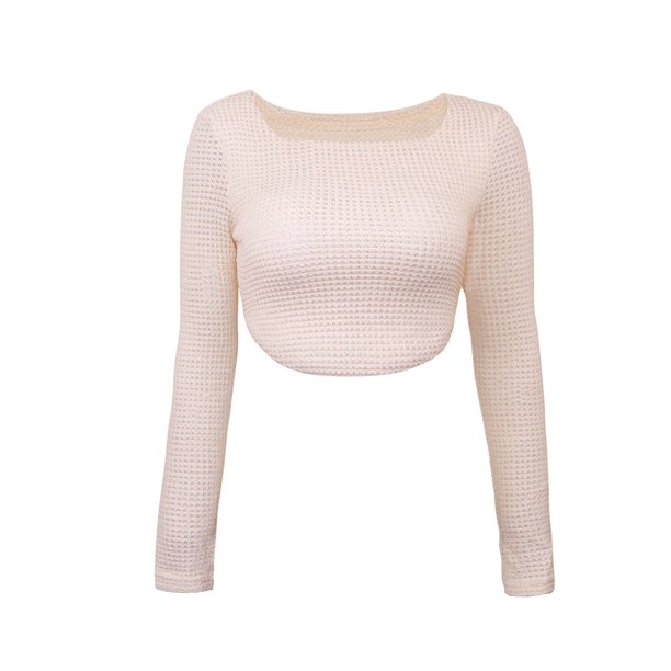 Camiseta informal de punto con cuello barco y manga larga para mujer