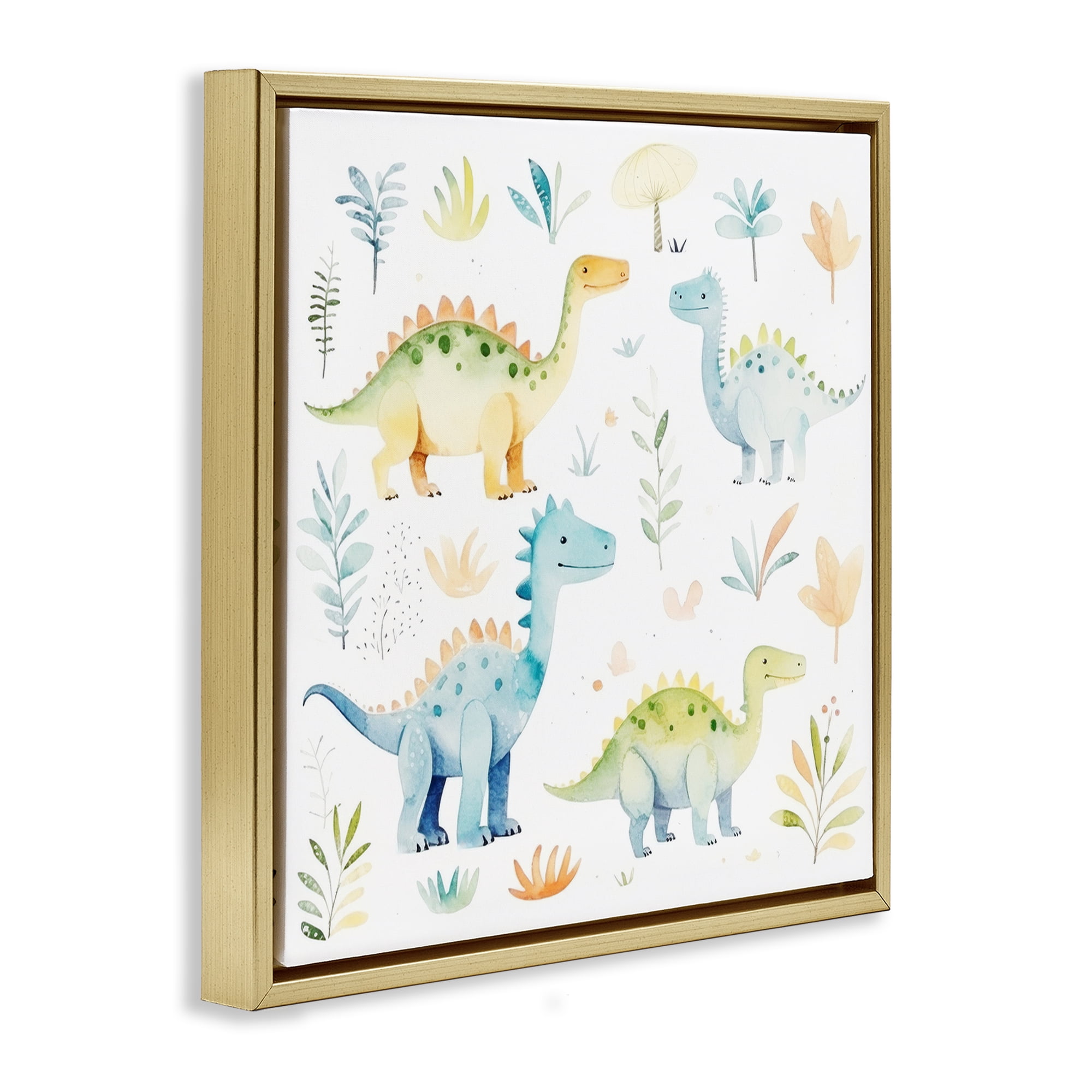 Stupell Industries Different Dinosaur Wonders Gold Framed Floater Canvas Wall Art, design by Lazar Studio