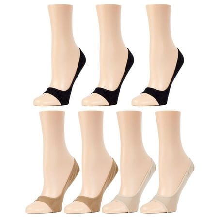 MeMoi Micro Liner Open Toe Shoe Liner (7 Pak) | Ankle Socks One Size / Black/Tan/Nude