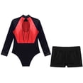 thumbnail image 4 of Alvivi Kids Girls Gymnastics Leotard with Shorts Set Mesh Patchwork Long Sleeve Ballet Dance Wear Red&Black 12, 4 of 7