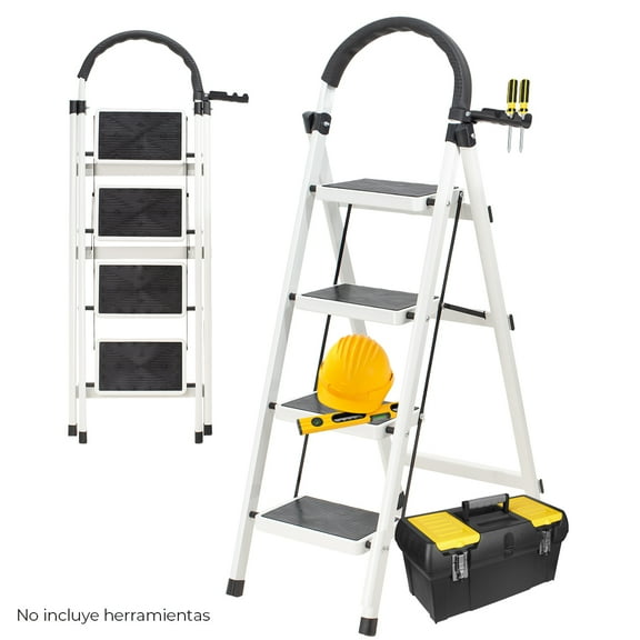 Escalera Acero Tijera Tubular 4 Peldaños Plegable Portátil