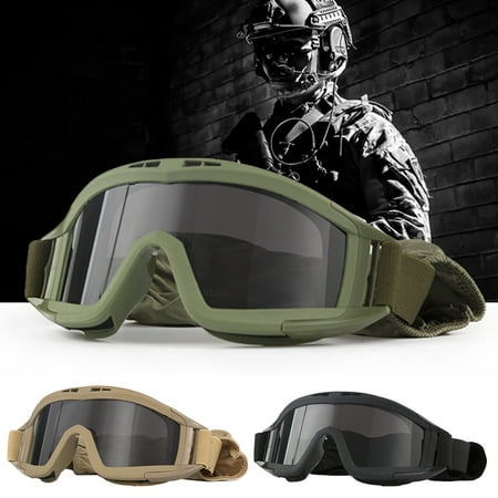 

HZLXW Airsoft Goggles Desert Locust Goggles Anti Fog Safety Glasses Impact Resistant Tactical Eyewear with 3 Interchangeable Lenses for Outdoor Cycling