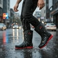 thumbnail image 3 of Liyufly Rain Boots for Men, Non-Slip Waterproof Rubber Boots Outdoor Garden Mid Calf Muck Work Shoes Rainboots for Fishing Climbing, Black & Red, Size 11, 3 of 8
