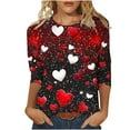 thumbnail image 2 of Inverlee Women's Valentines Day Shirts Sweet Love Heart Graphic Tees Work 3/4 Sleeve Blouse Round Neck Holiday T-shirt Tops Womens Fashion, 2 of 5