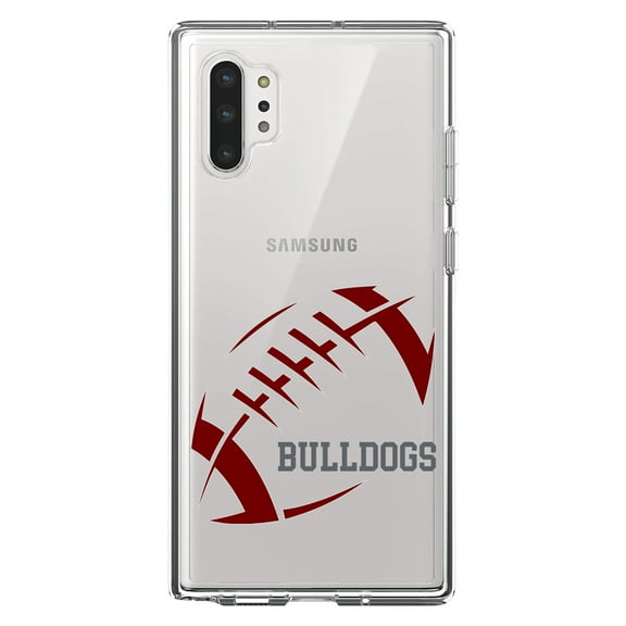 DistinctInk Clear Shockproof Hybrid Case for Galaxy Note 10 PLUS (6.8" Screen) - TPU Bumper, Acrylic Back, Tempered Glass Screen Protector - Bulldogs Football - Maroon, Gray