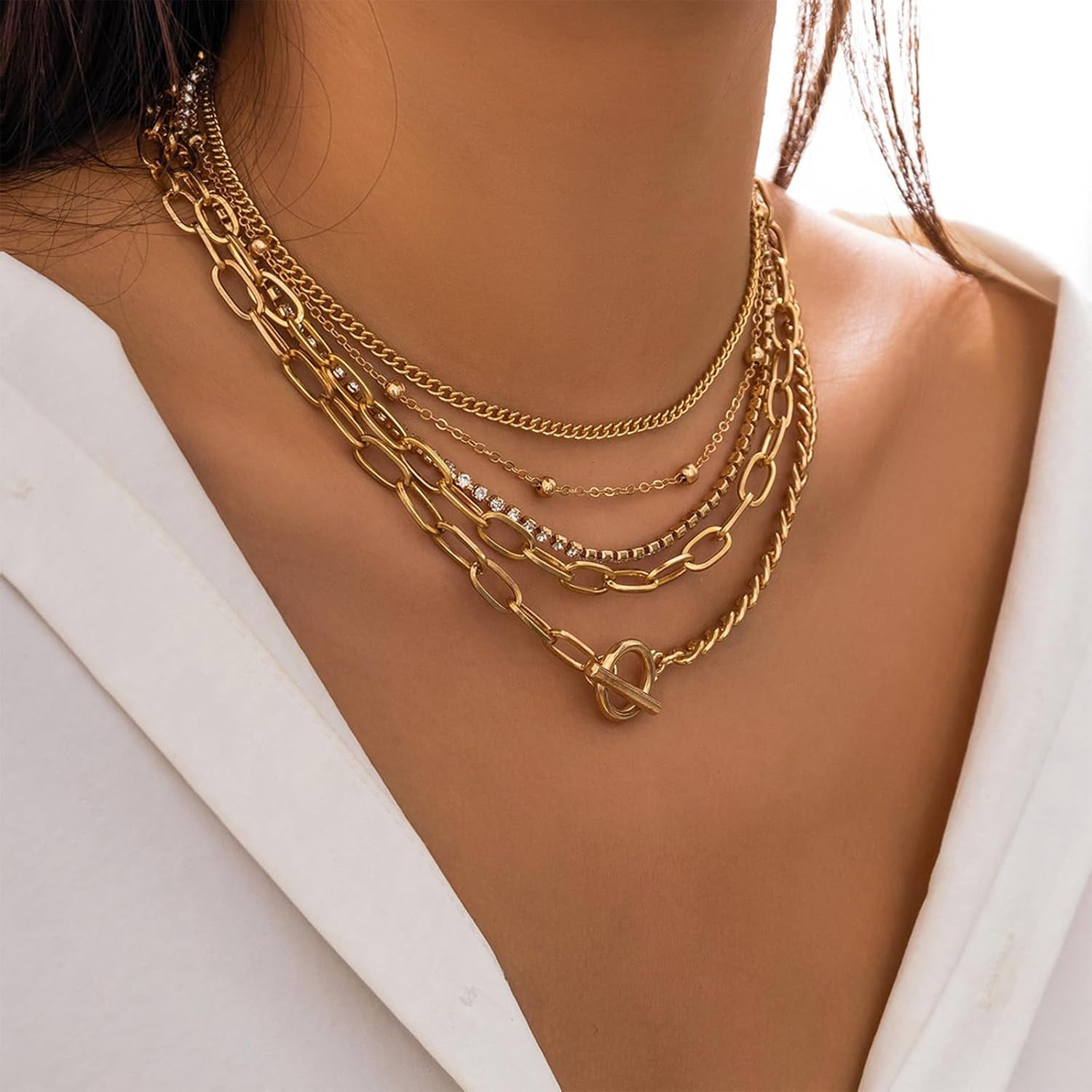 Gold Necklace Stack Boho Layered Necklaces For Women Trendy Pearl Necklaces Christmas Gifts Stocking Stuffers[Z392]